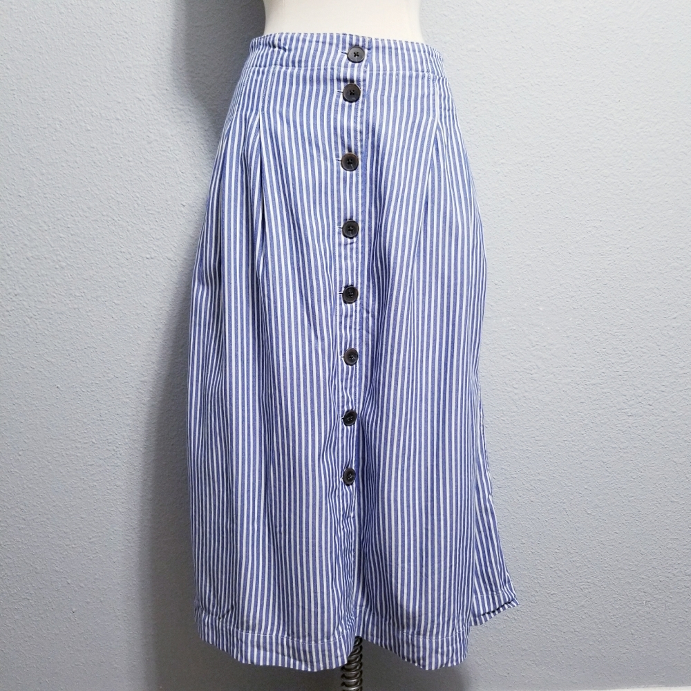 Talbots blue white stripe summer button skirt 8